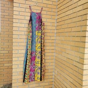 Anthropologie Maxi Dress by Floreat Mix Print Panels Beadwork Size Lg - EUC